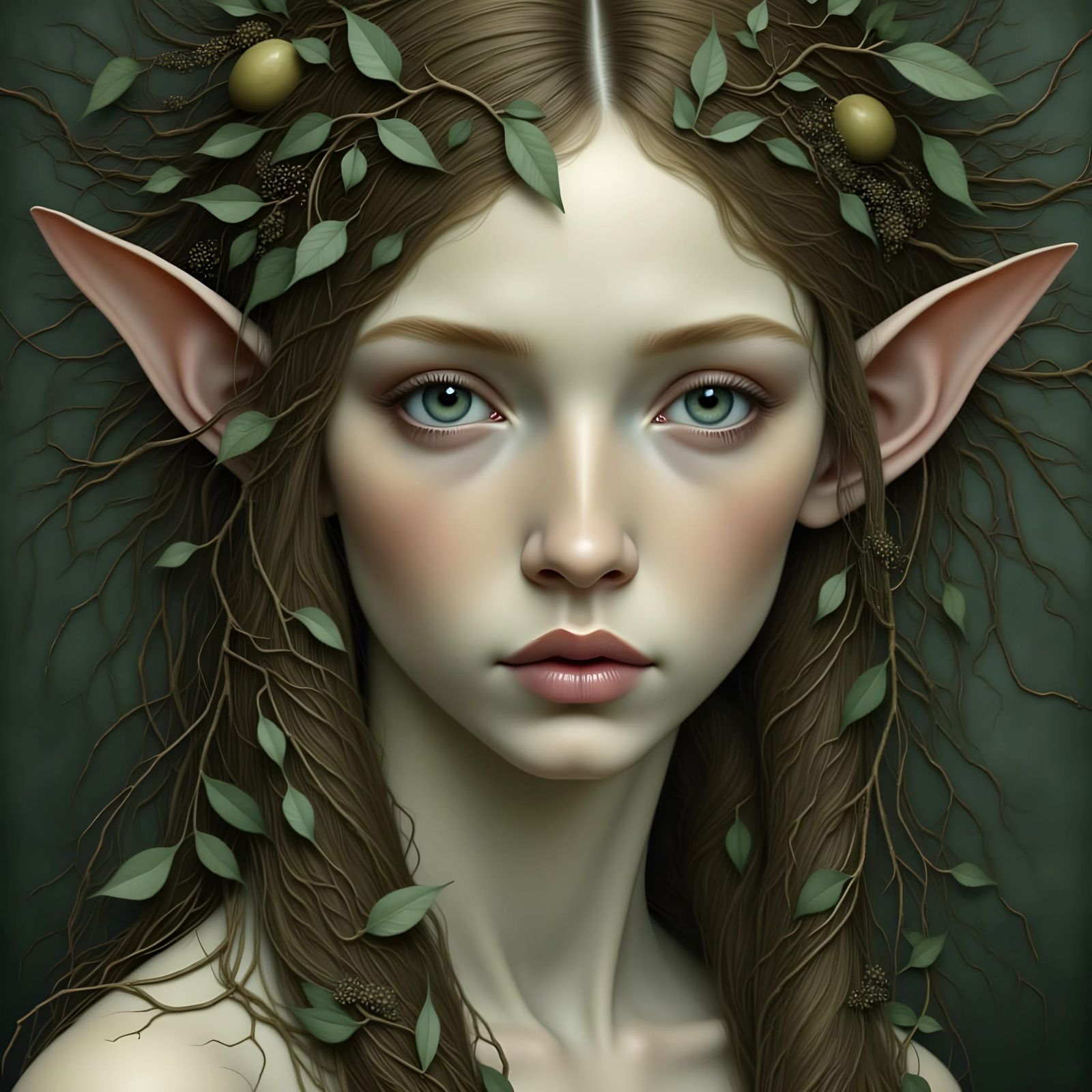 Woodland Elf Portrait in Folk Art Nouveau Style