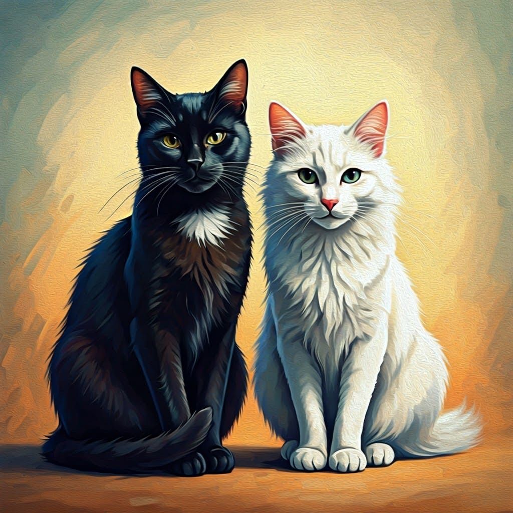 Two Cats in Whimsical Artistic Style