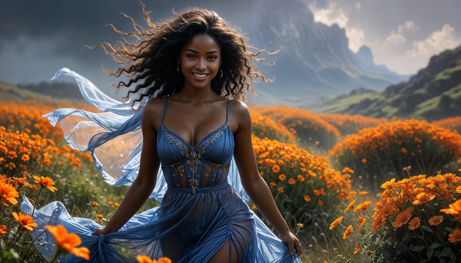 Dancing Woman in Wildflower Field: Painterly Style