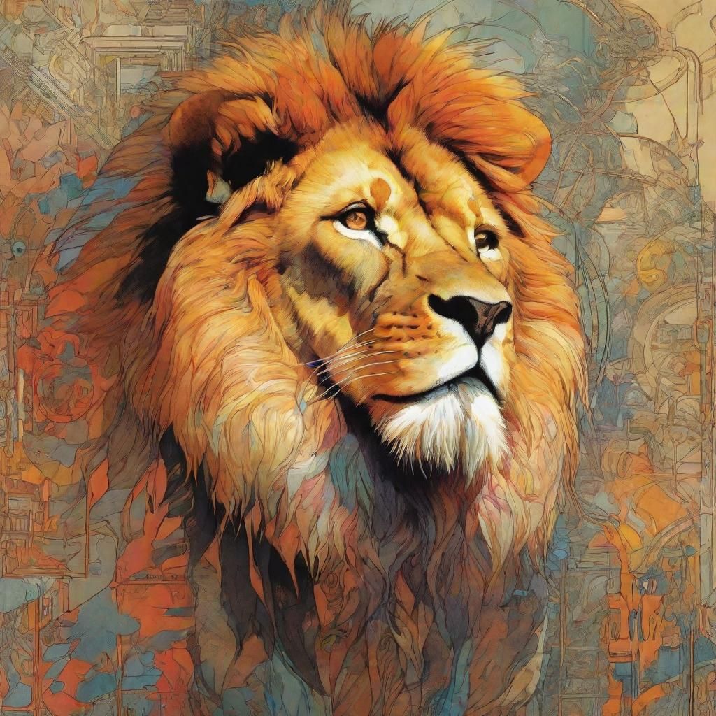 Majestic Lion Portrait in Triadic Colors