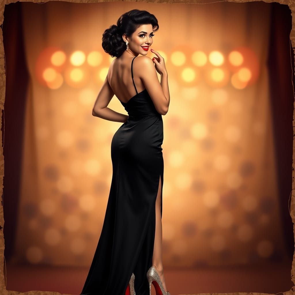 a stunning, black-haired 19yo French femme fatale stands in ...