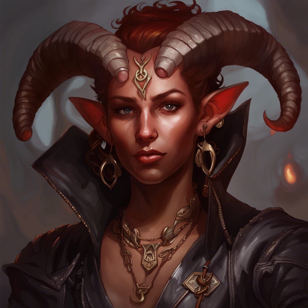Tiefling Cleric Portrait in Hyperdetailed Art Style