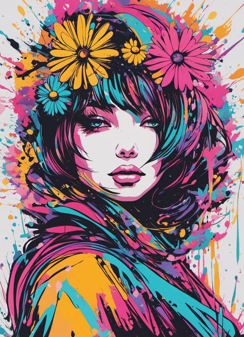 Abstract Inkpunk Woman in Muted Colors