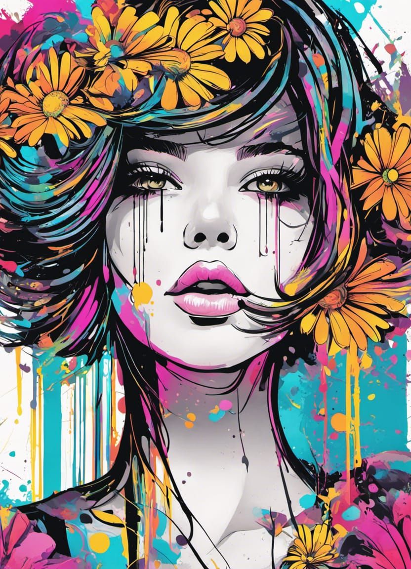 Daisy Woman in Inkpunk Glitchcore Style