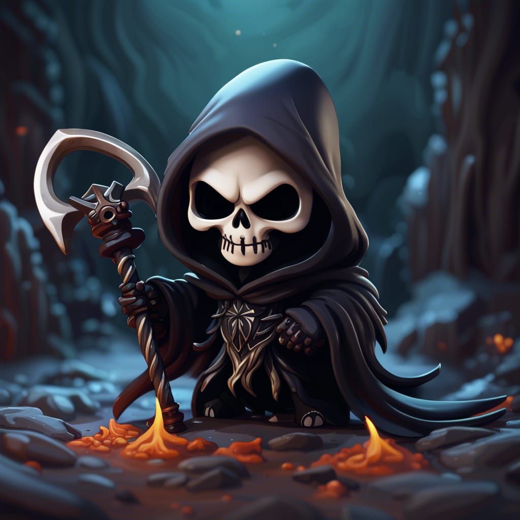 Chibi Grim Reaper: Detailed Matte Painting