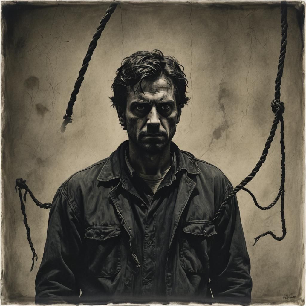 Sinister Silhouette: Man with Noose in Charcoal Style