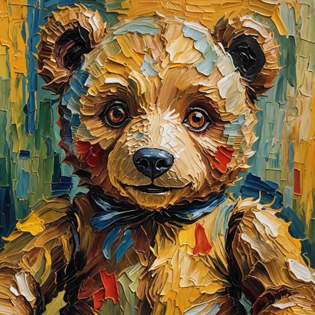 Teddy Bear Portrait in Post-Impressionism Style