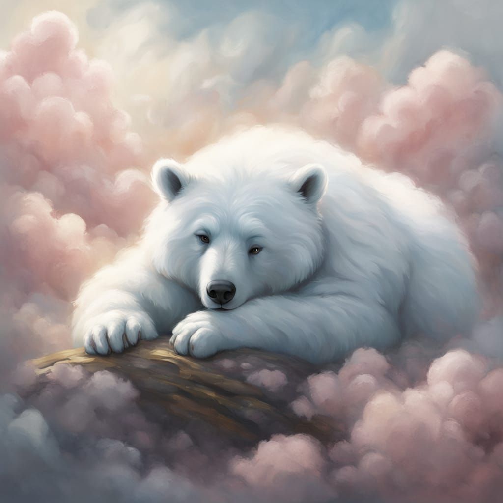 Fluffy Cloud Bear Sleeping in Dreamscape
