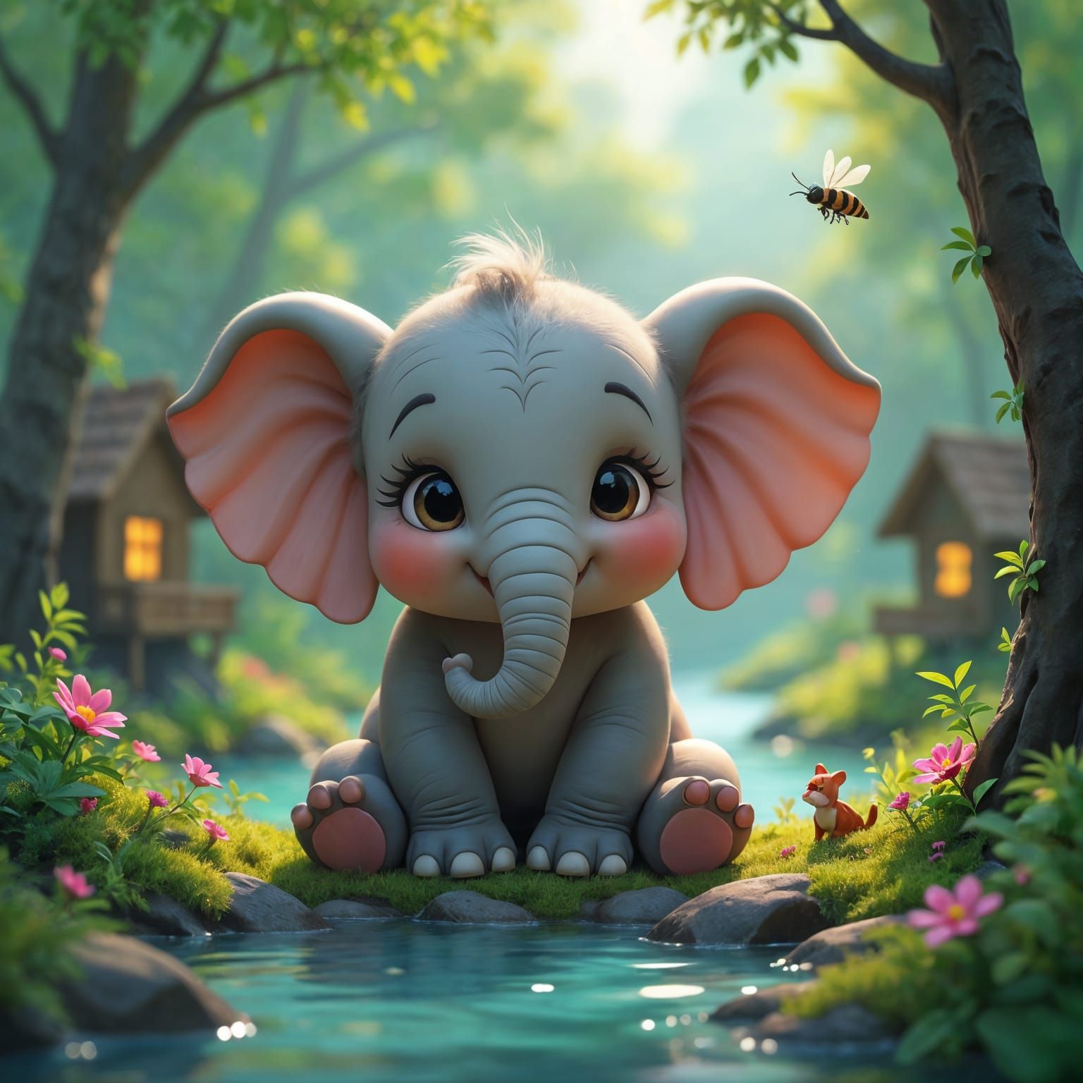 Adorable Chibi Baby Elephant Portrait
