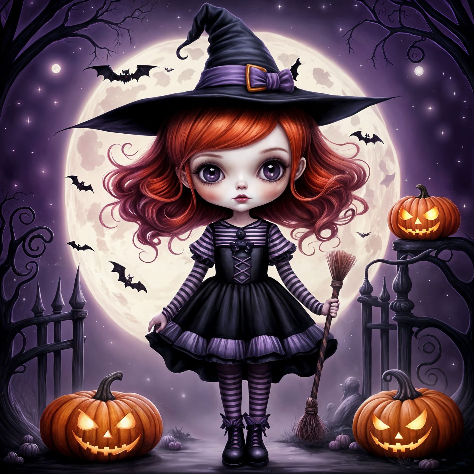 Whimsical Halloween Witch in Chibi Style