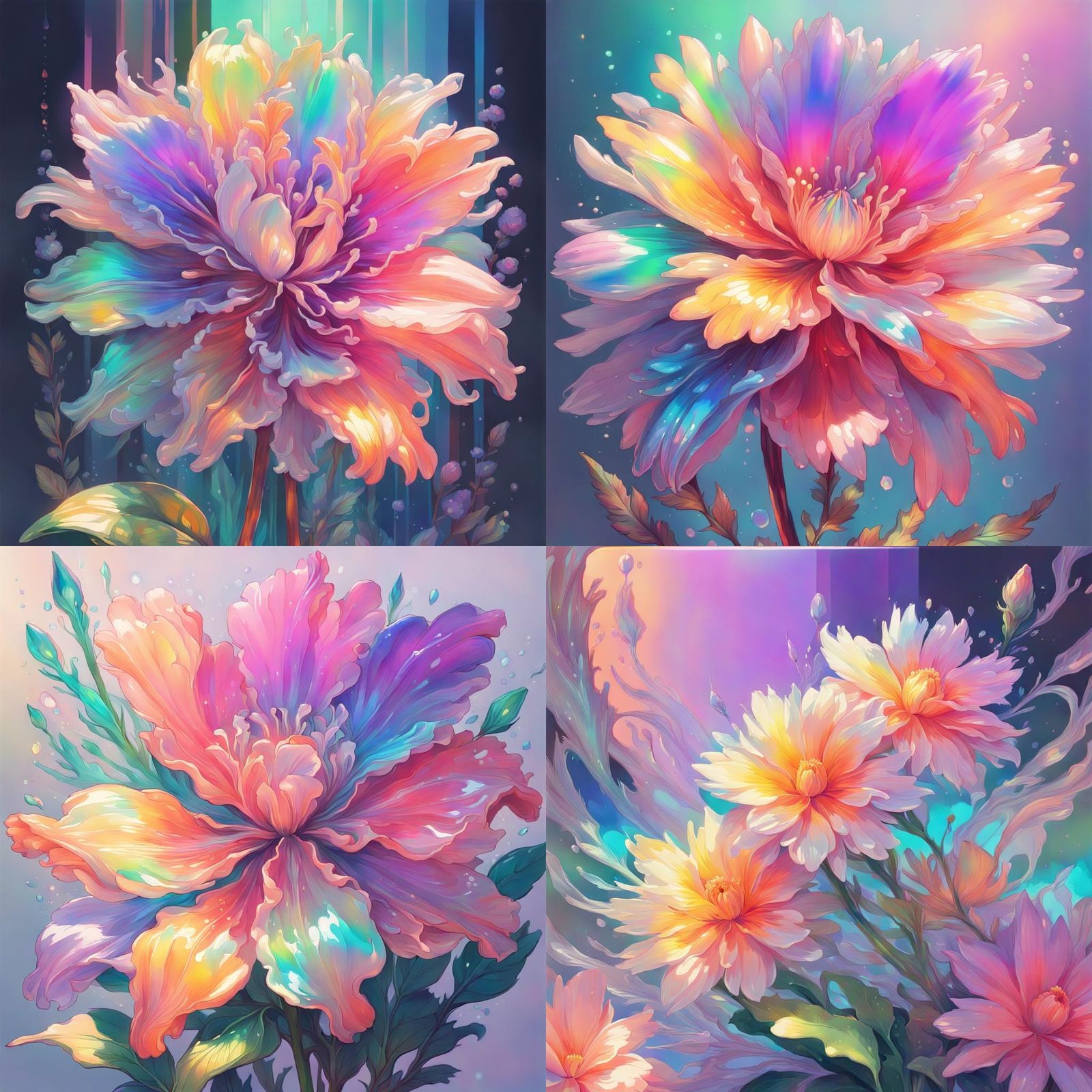 Iridescent Flower with Liquid Gouache Effect