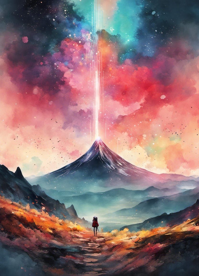 Anime Mountain Landscape in Watercolor Style