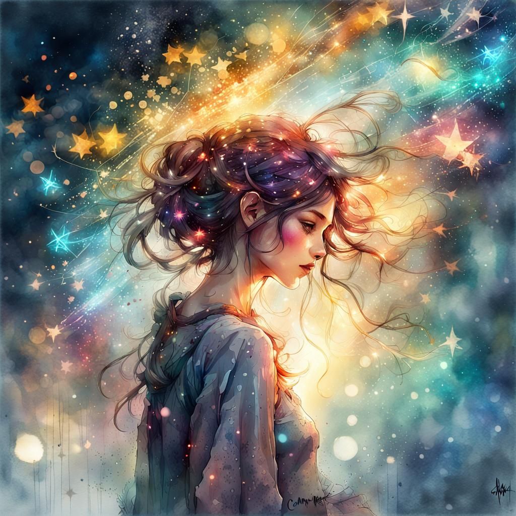Magical Luminescent Sparkles in Digital Watercolor Style