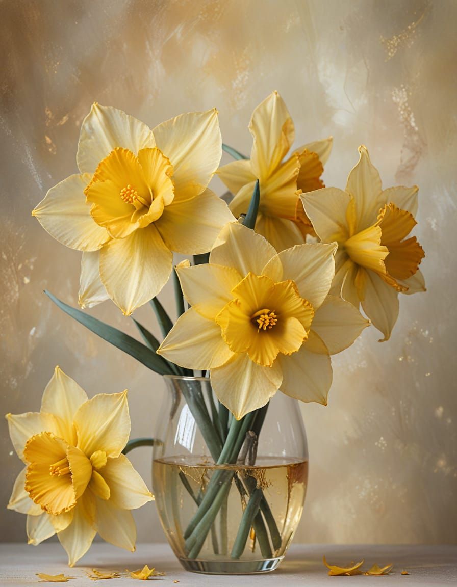Elegant Yellow Daffodils in Mixed Media Art