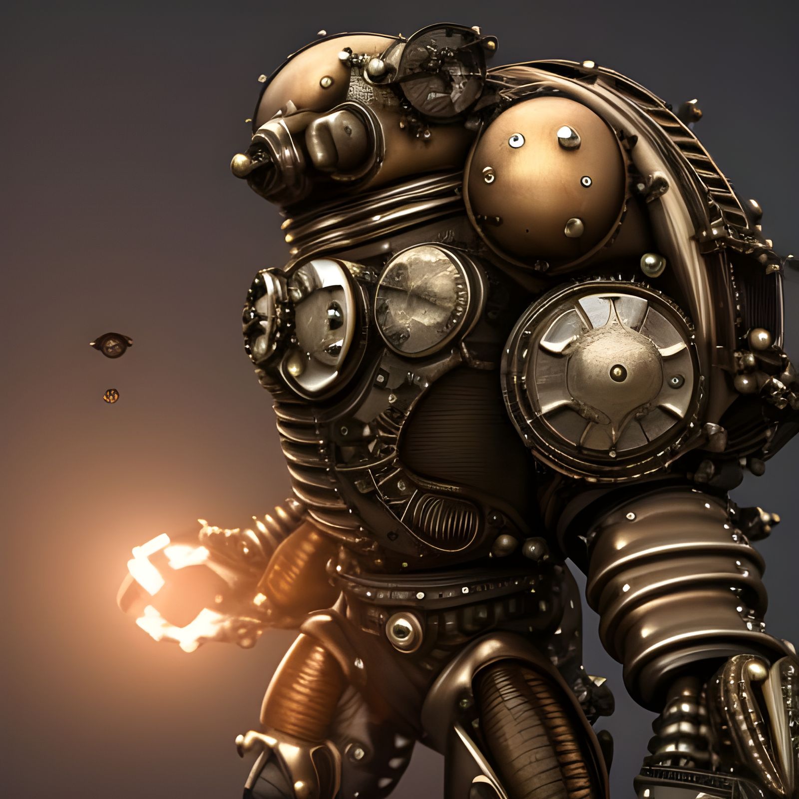 Steampunk Bee in Armor Over Cityscape