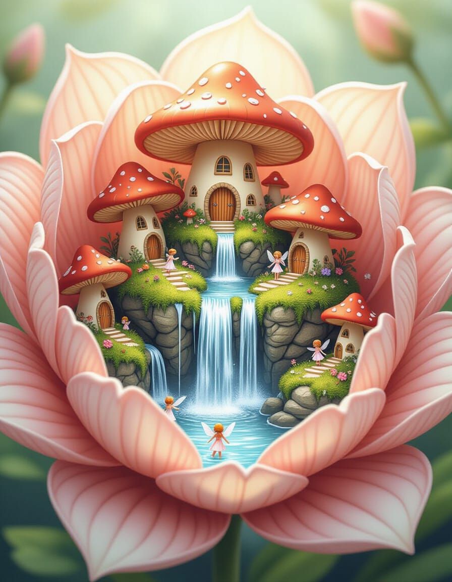 Enchanted Fairy Kingdom Waterfall Inside a Flower