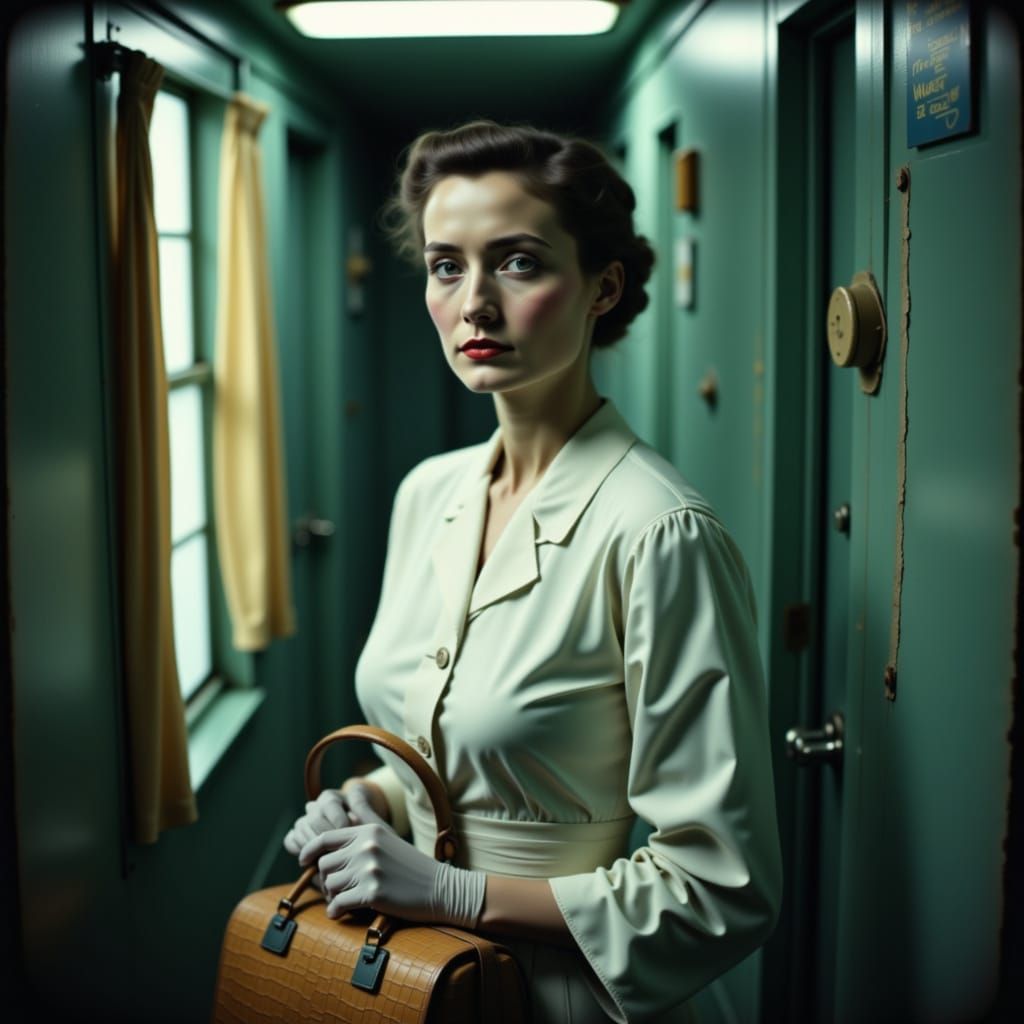 Photography of a Lady doctor in the years 1940 with a crocod...