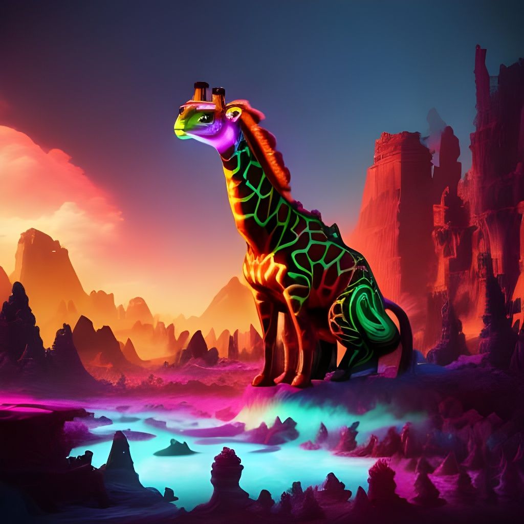 Angry Neon Giraffe with Trippy Colors