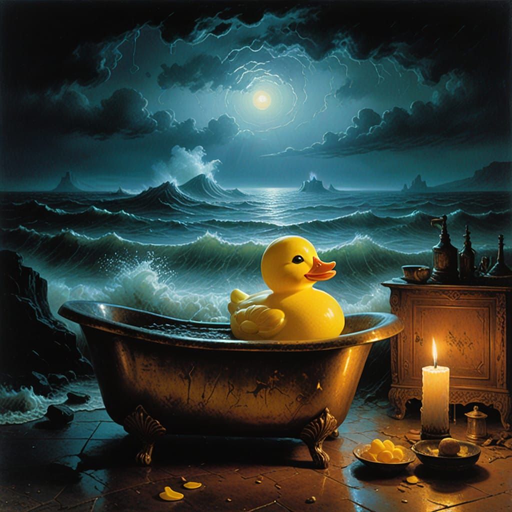 Romantic Bathtub Scene with Yellow Rubber Duck