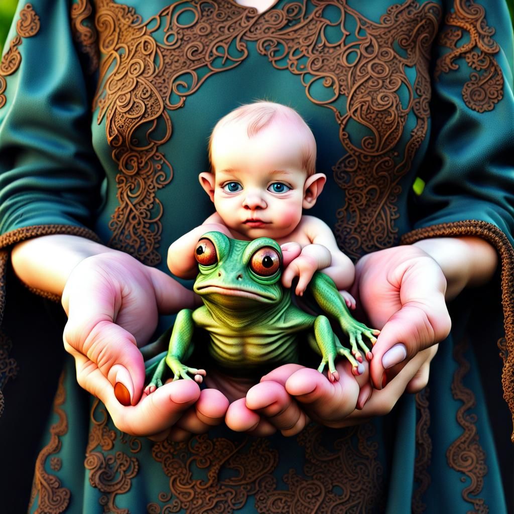 Golem Holding Frog Nymph Sprite in Filigree