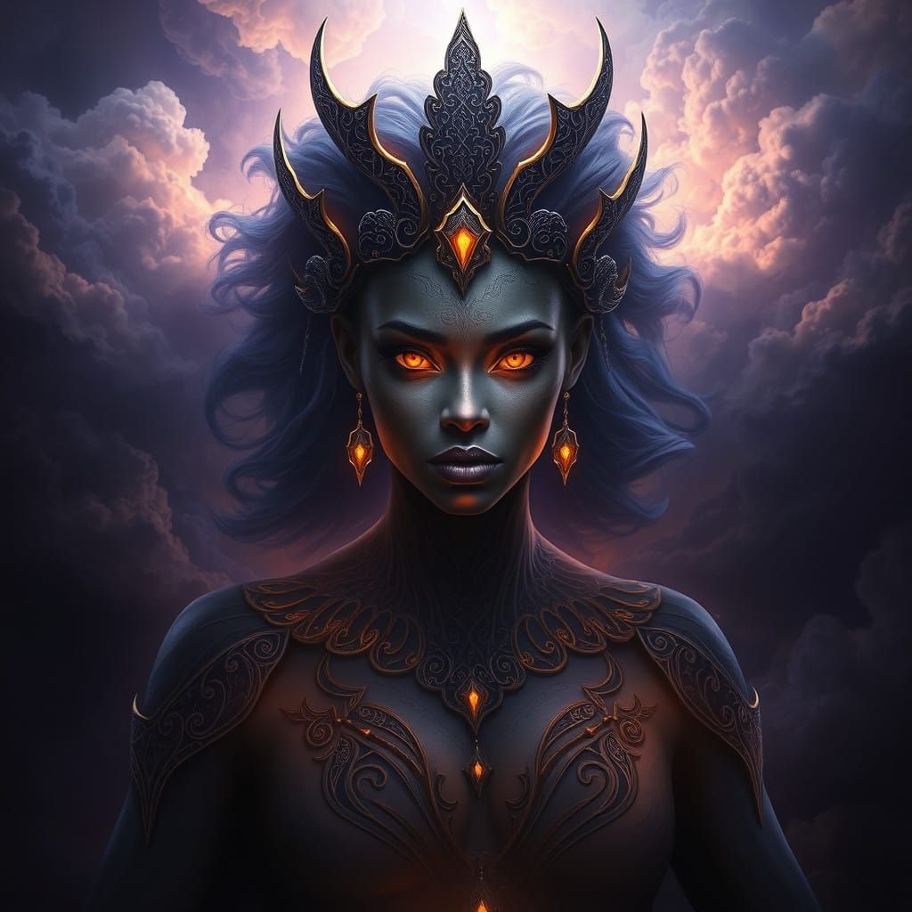 Regal Supernatural Being Emerges from Velvety Darkness in Fa...