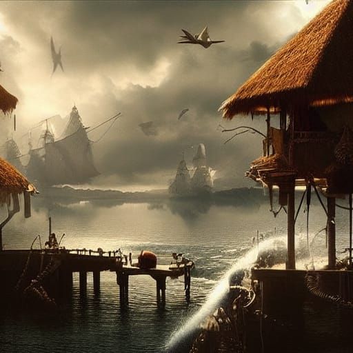 Dramatic Boys Over Water Digital Painting