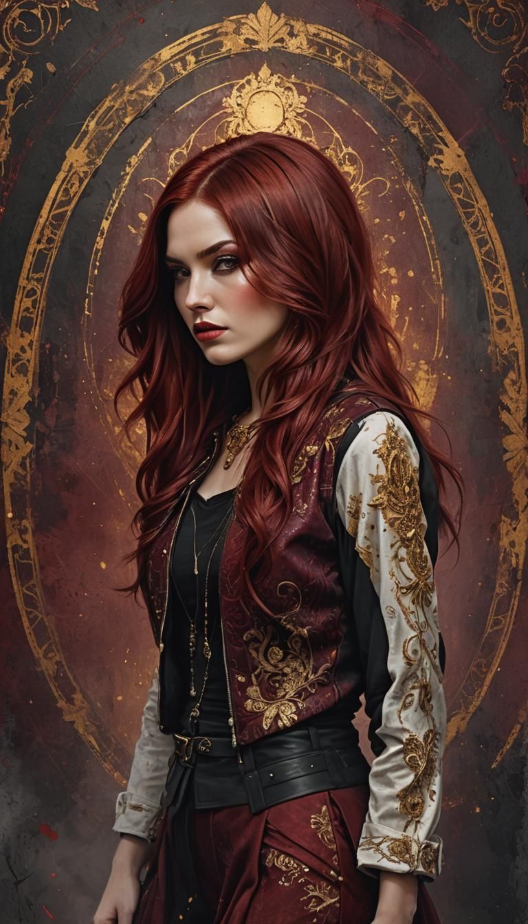 Elegant Woman in Rock-Grunge Style Digital Portrait