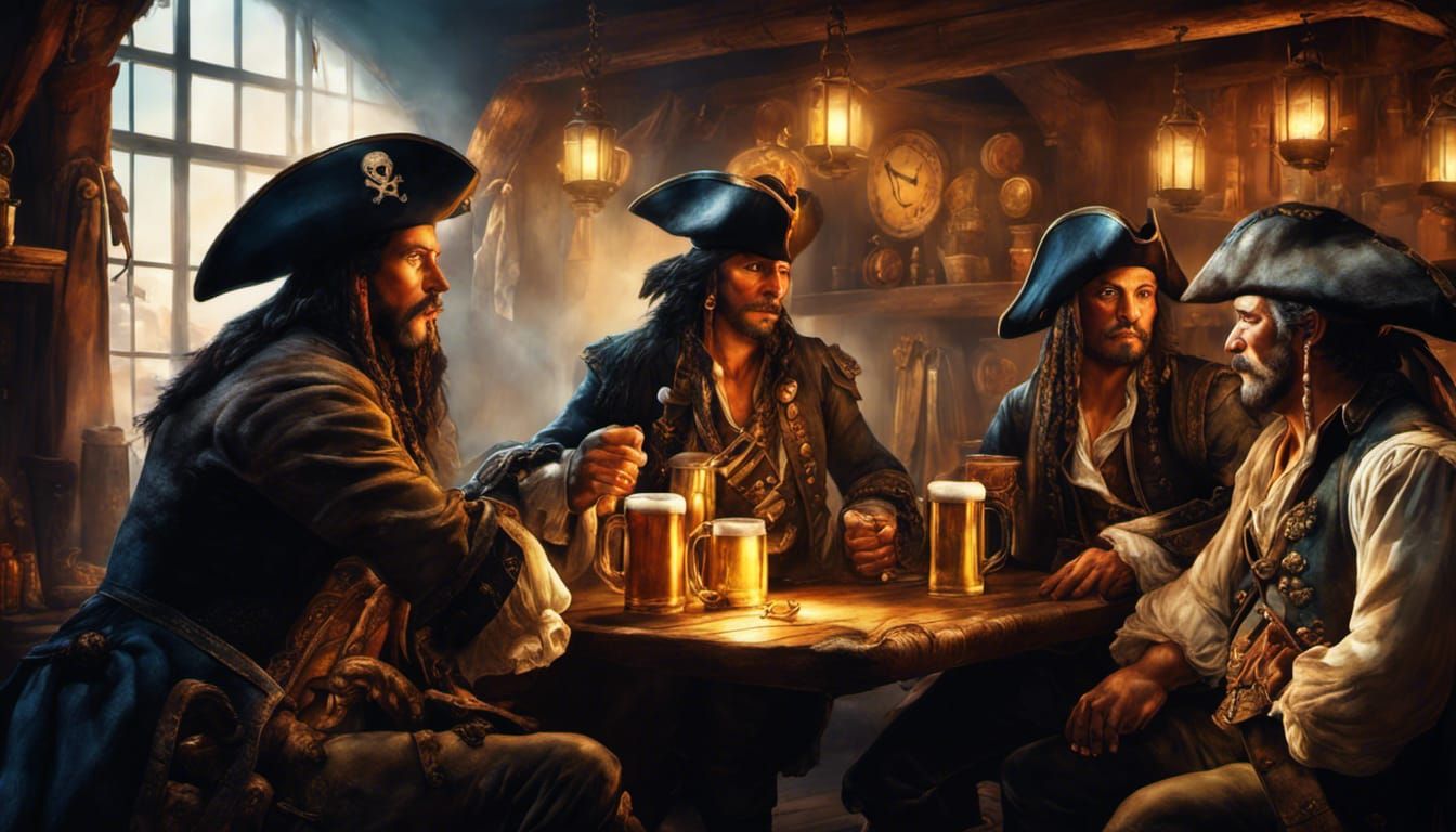 Pirates in 18th Century Tavern: Hyperrealistic Splash Art