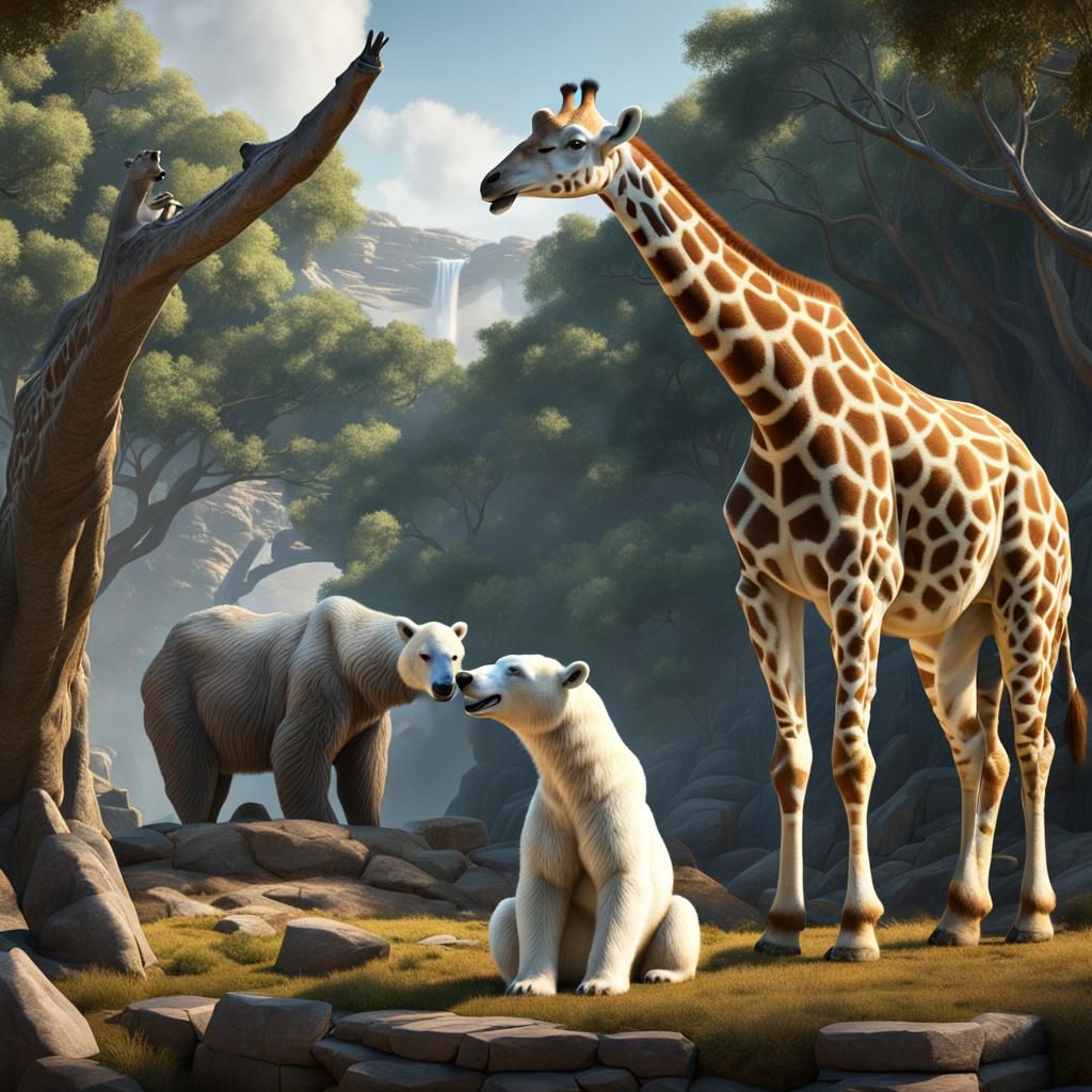 Giraffe and Polar Bear Duet: Fantasy Concept Art