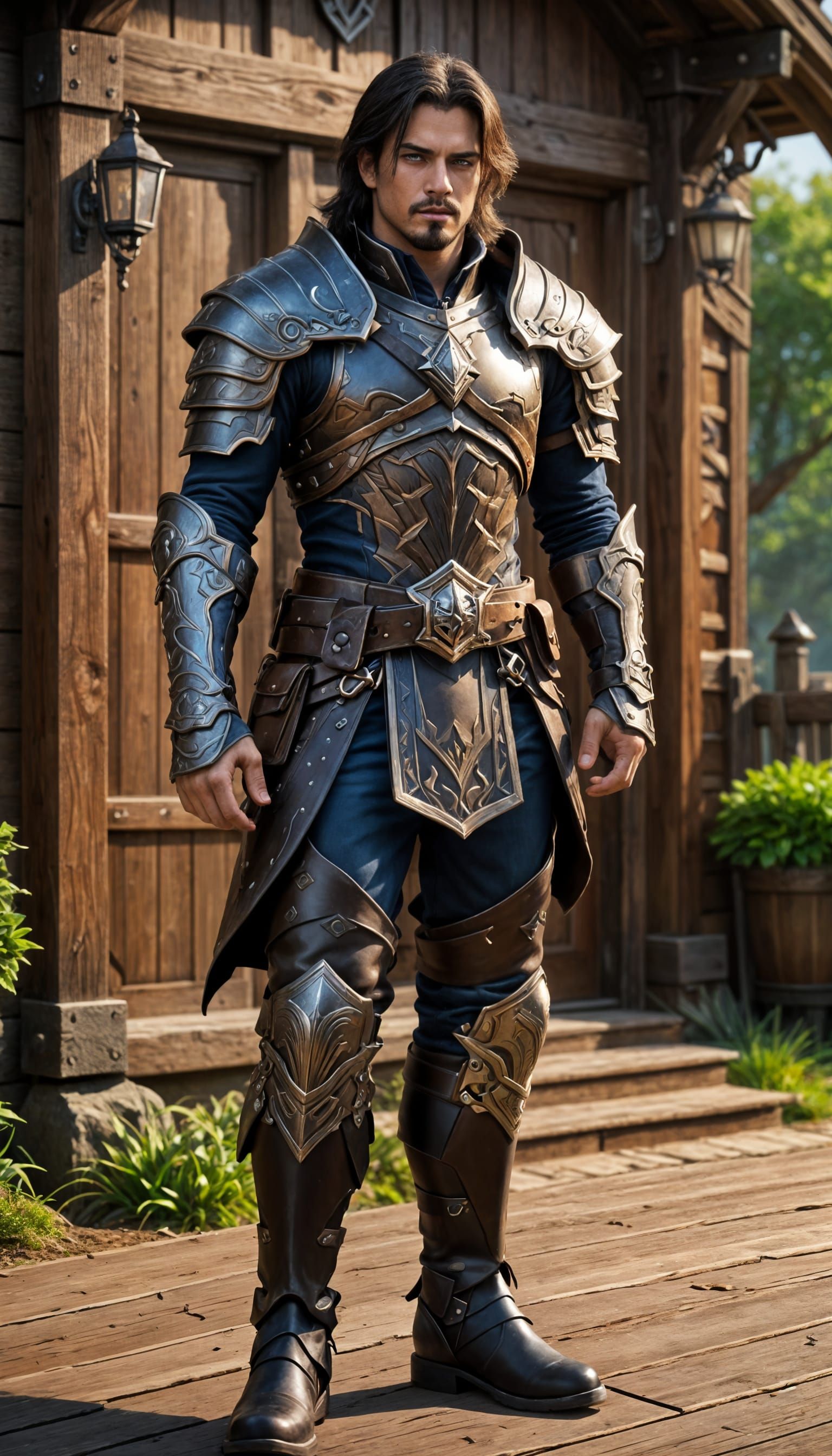 Charismatic Mercenary in Intricately Designed Leather Armor