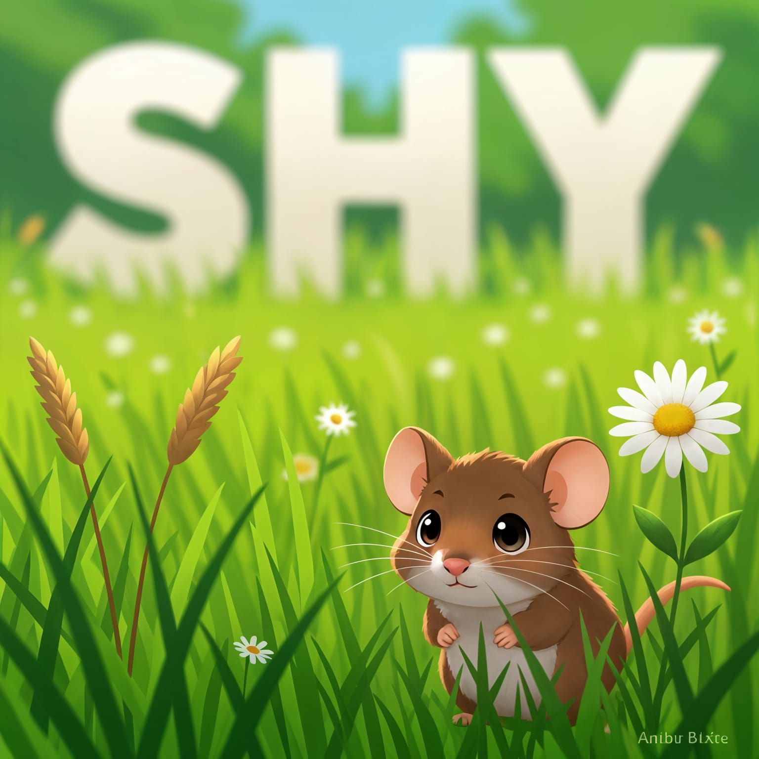 Shy Mouse in Tall Grass, Detailed Illustration