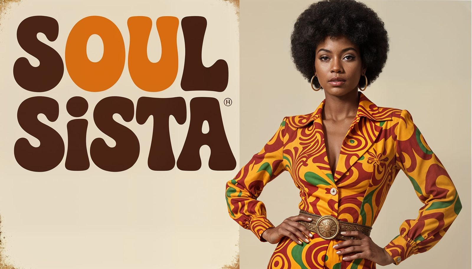 1970s Magazine Cover of Confident Woman in Psychedelic Fashi...