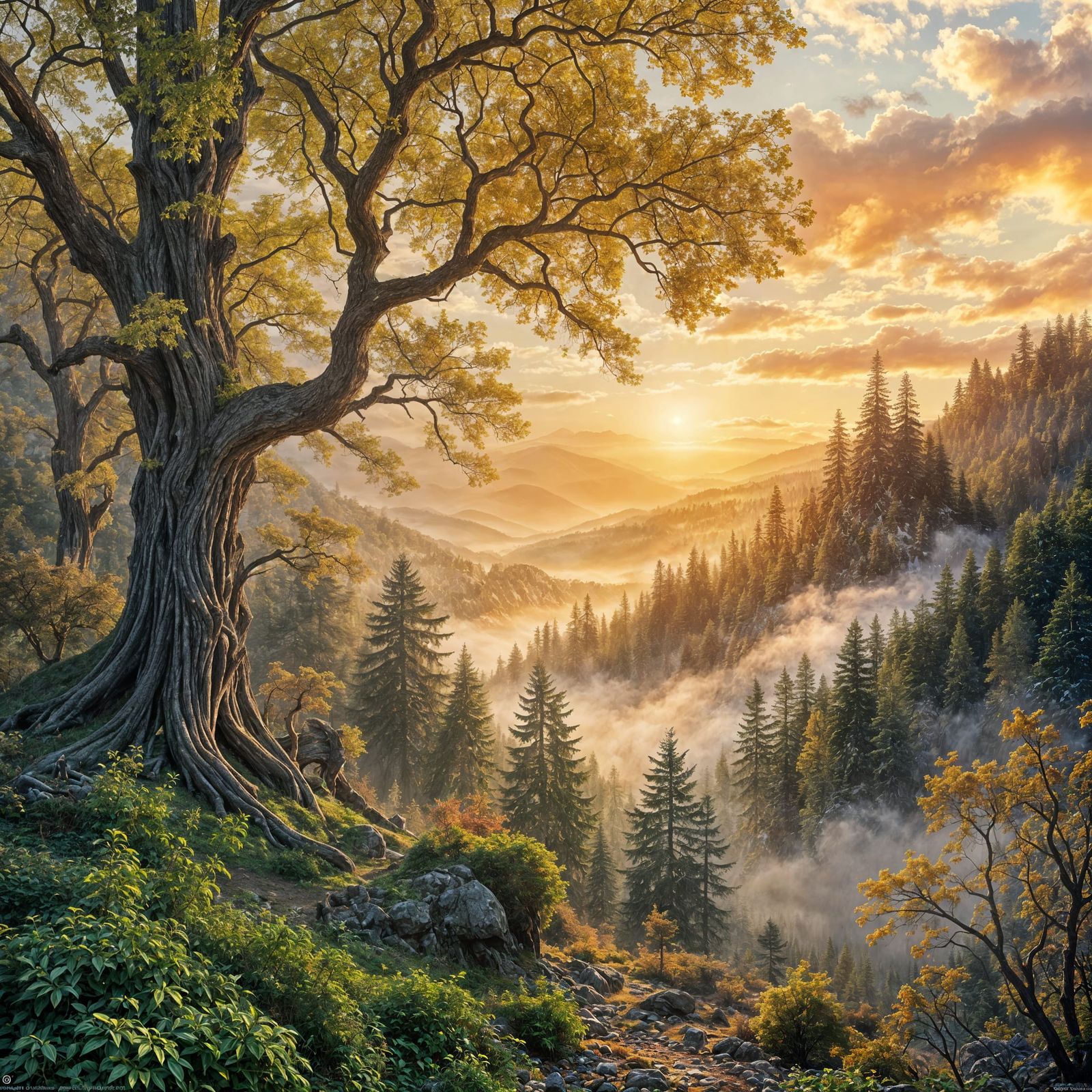 Epic Elven Forest Sunset in High Fantasy Style
