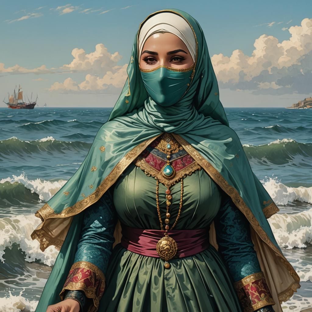 Victorian Comic Book Portrait of Woman by the Sea