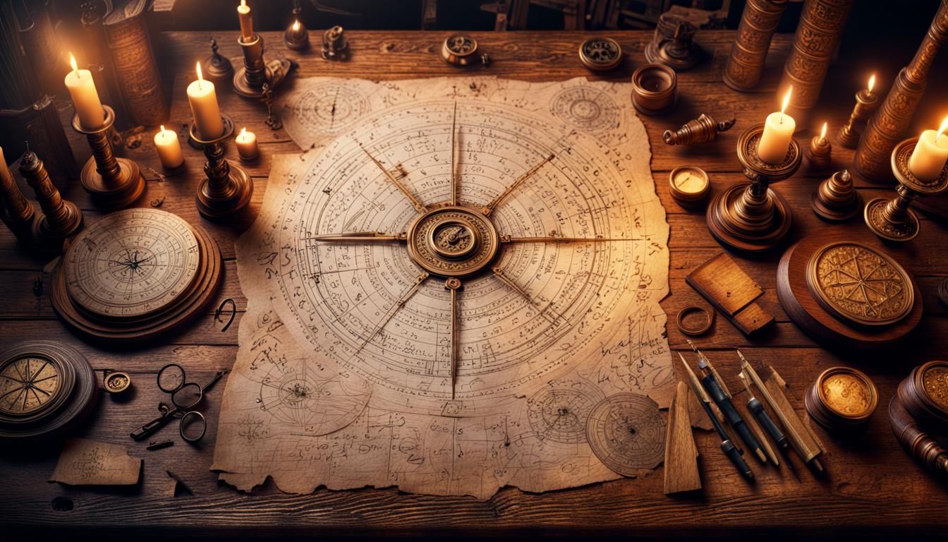 Ancient Manuscripts with Runes in Golden Light