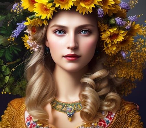 Ukrainian Girl with Sunflower Crown Portrait