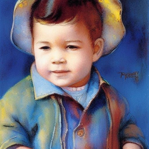Touching Toddler Illustration in Watercolor Style