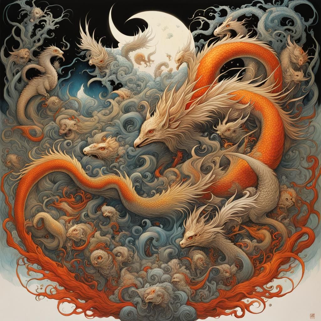 Detailed White Ink Banshee Illustration in Vibrant Colors