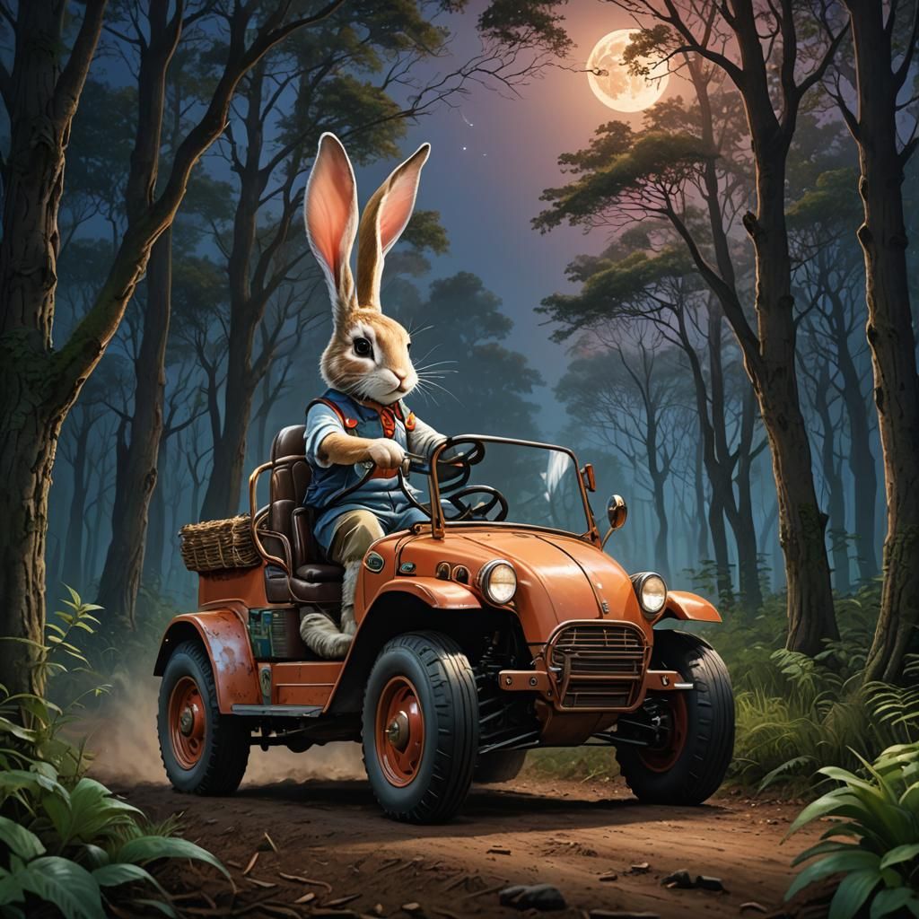 Rabbit Driving a Bimba at Moonrise