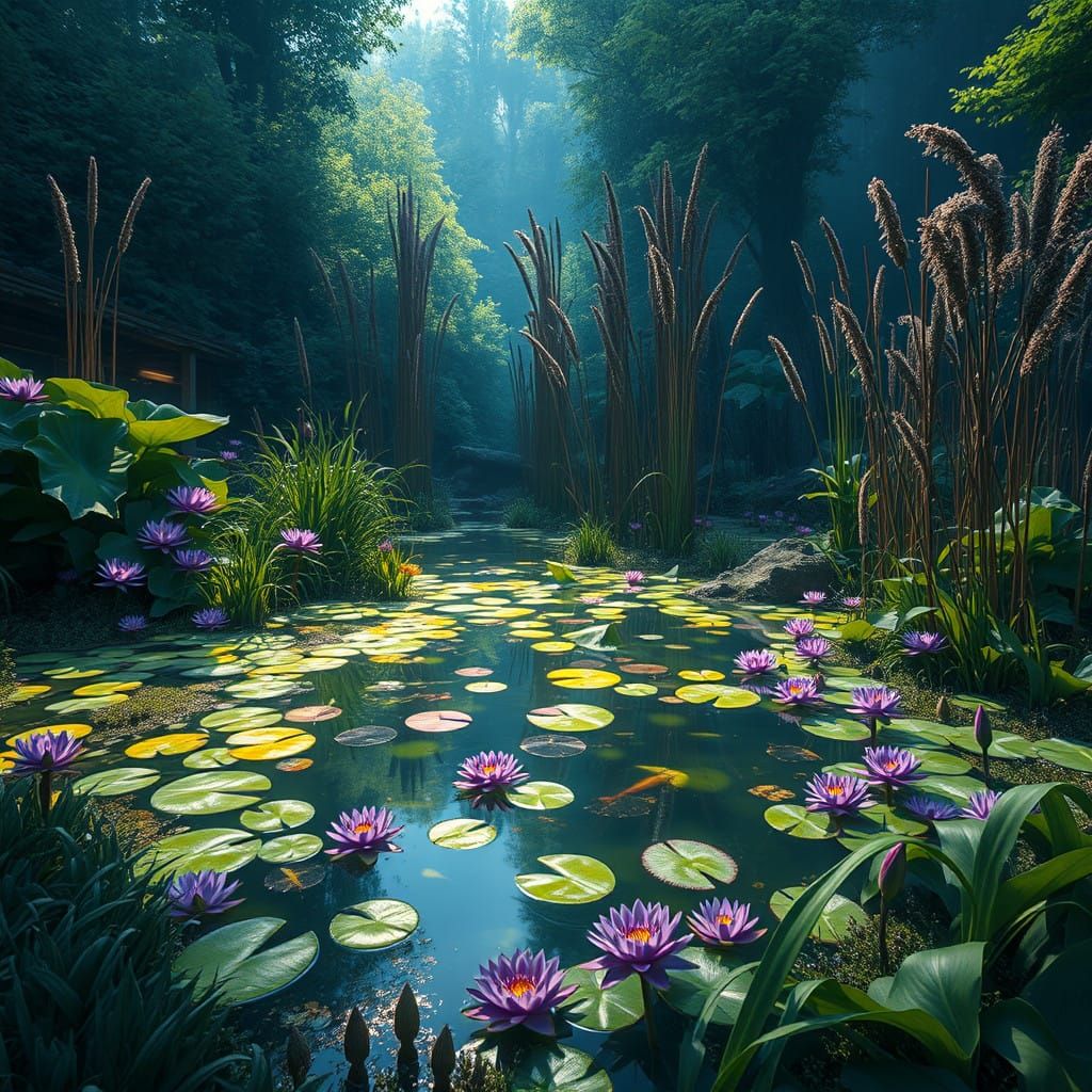 Whimsical Fantasy Pond in a Mystical Landscape