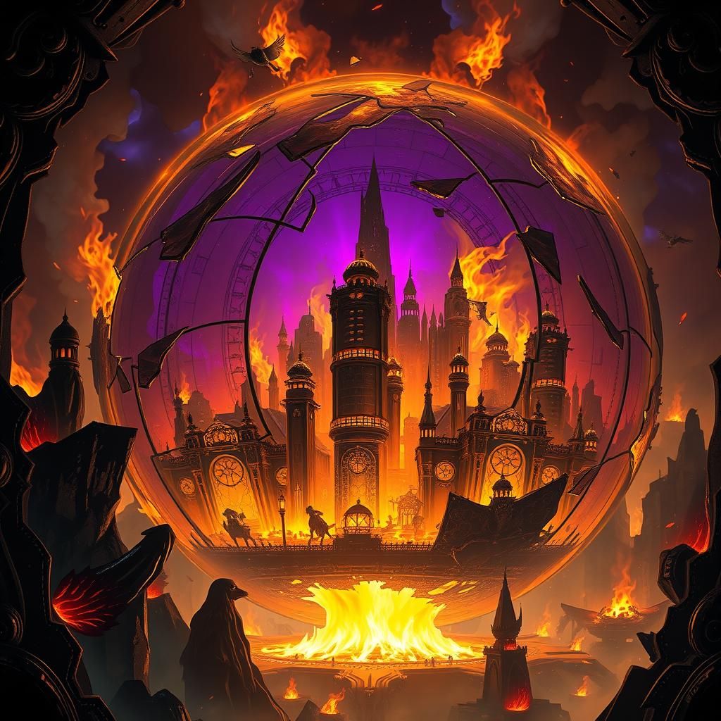 Dystopian City Engulfed in Flames: Digital Art