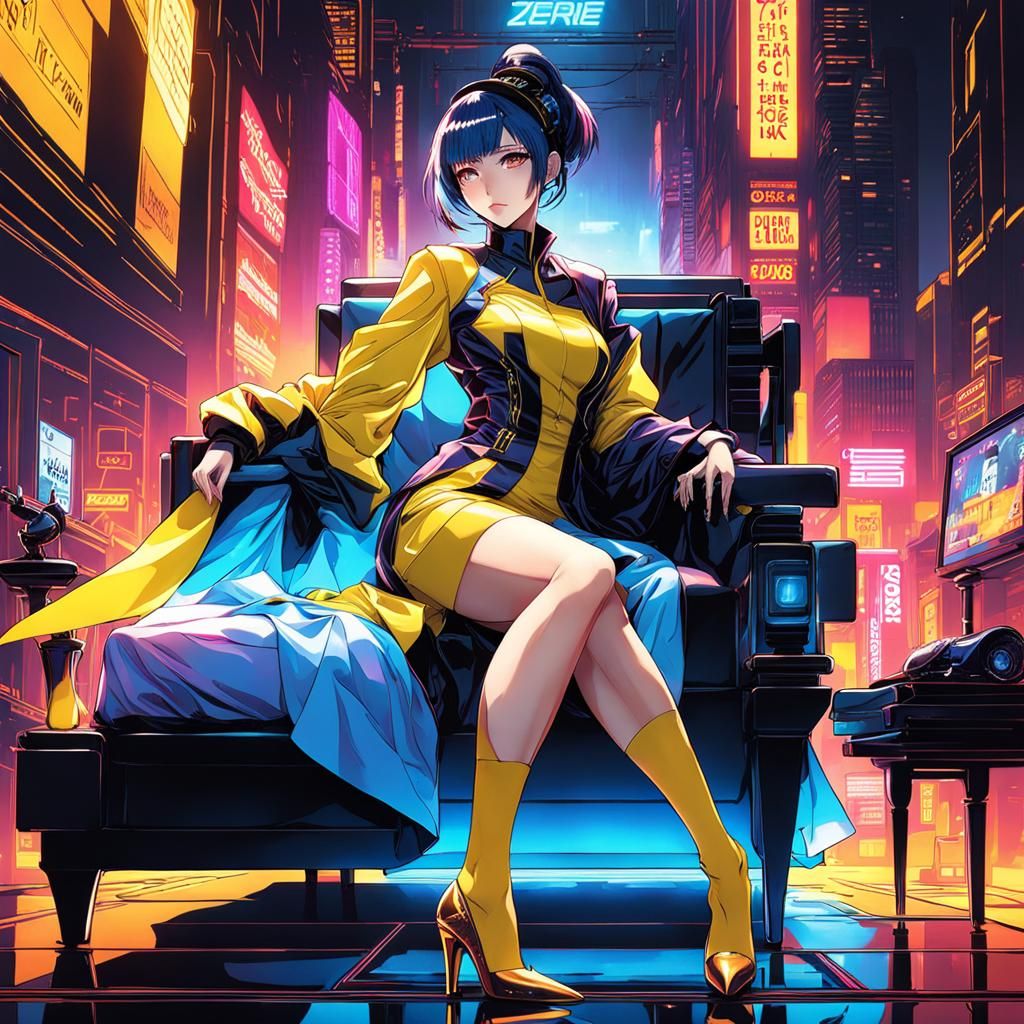 Cyberpunk Politician in Private Room with Neon Lighting