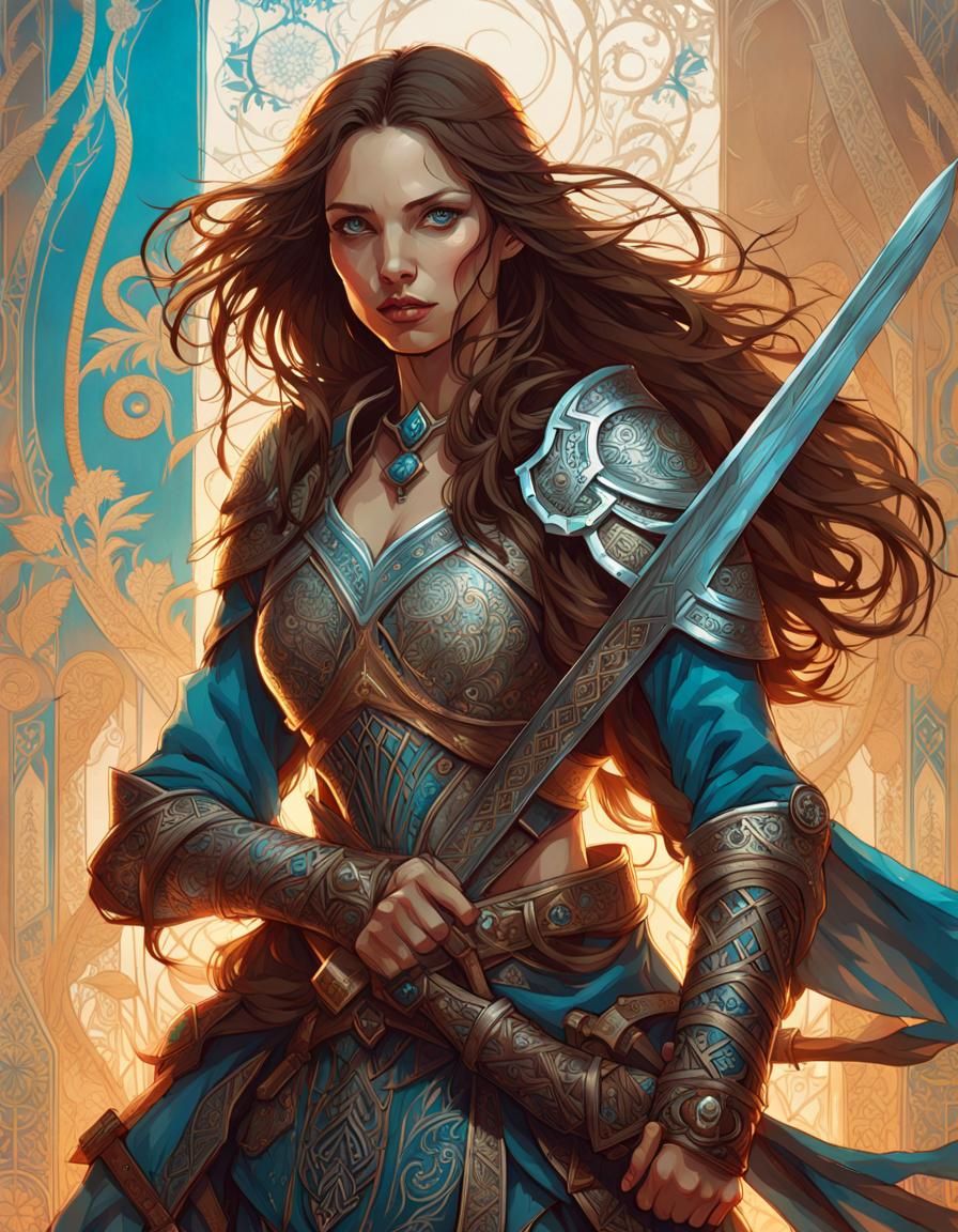 Female Warrior with Dog Digital Painting