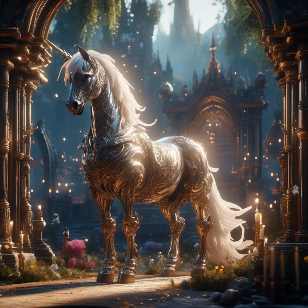Majestic Percheron Unicorn in 3D Cinematic Style
