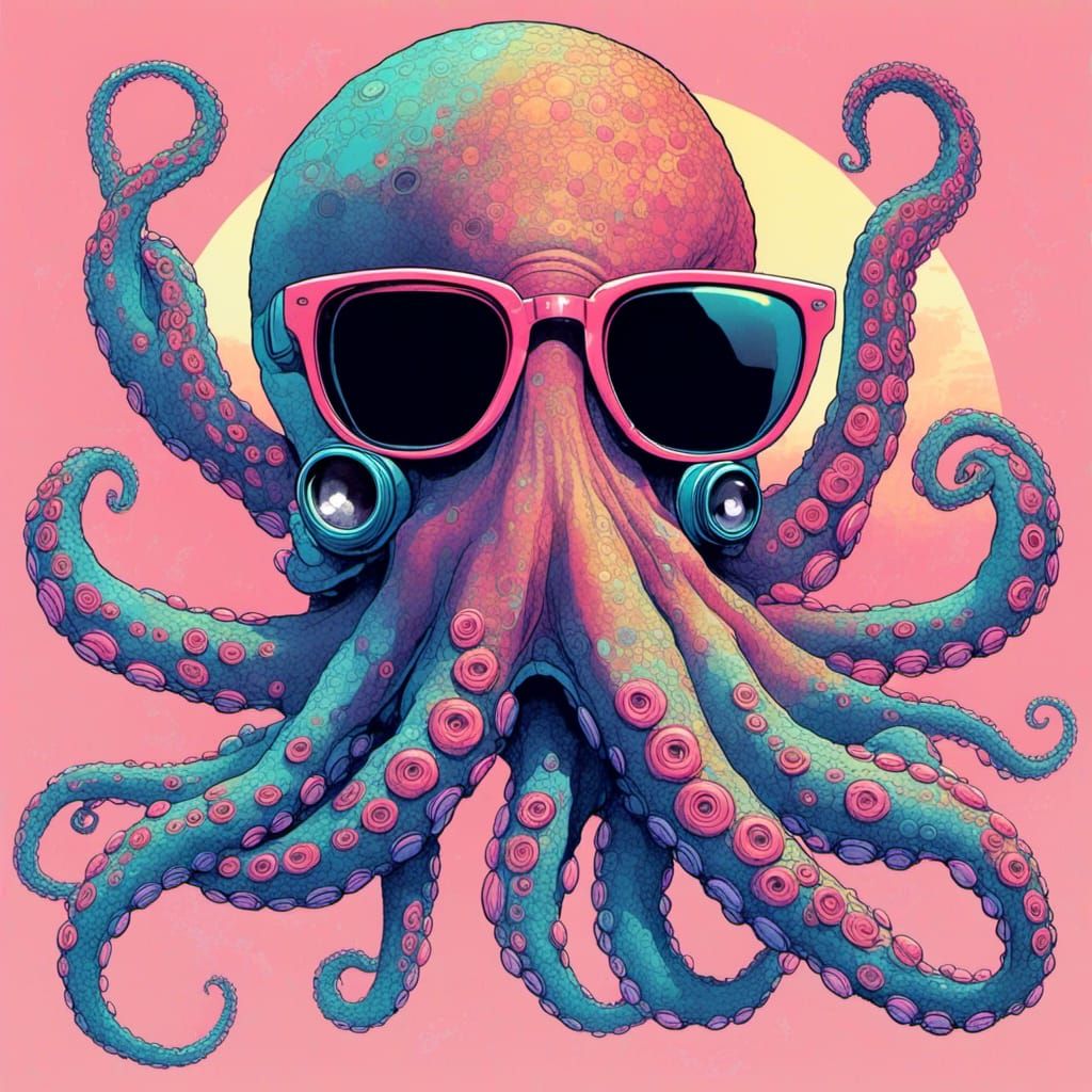 Vaporwave Octopus with Sunglasses