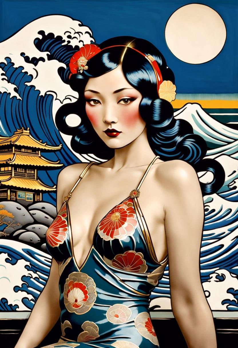 Kyoto Noir Mermaid in Art Deco Enamel Style