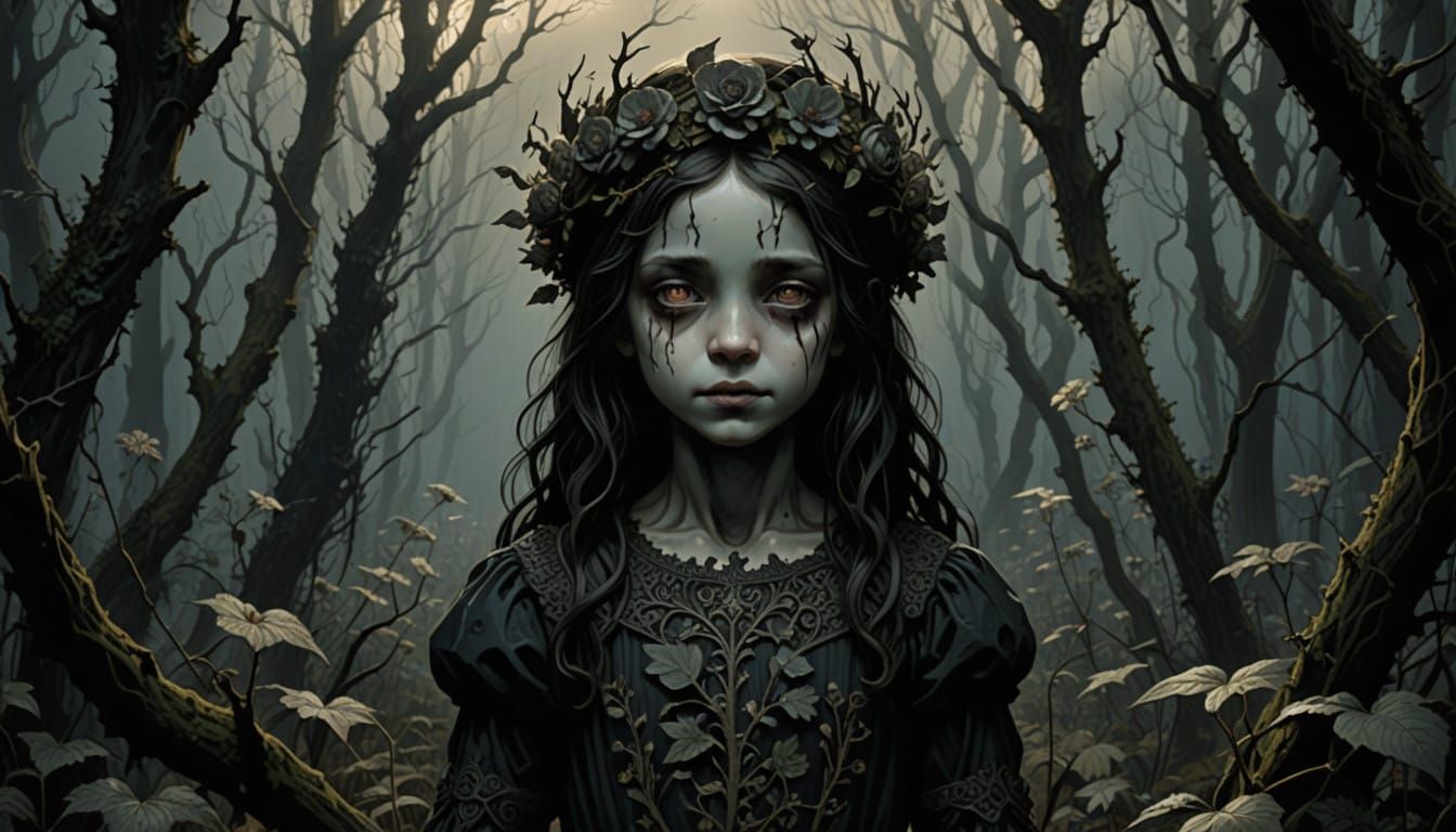 Dark Whispers: Little Girl in Twisted Forest
