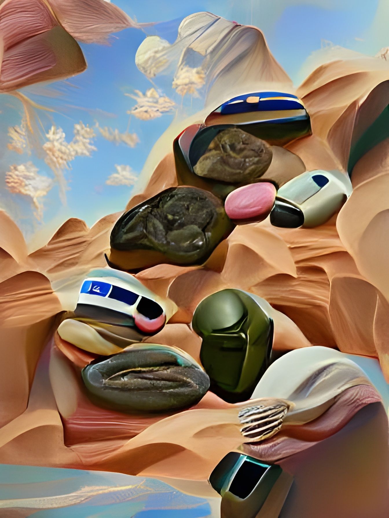 Retrofuturistic Renaissance Desert Rocks Painting