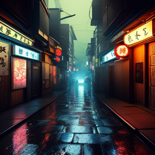 Cyberpunk Yakuza Samurai in Neon Tokyo Alleyway