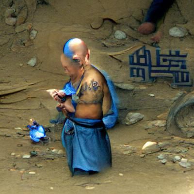 Warrior Monk with Amulet and Blue Tattoos